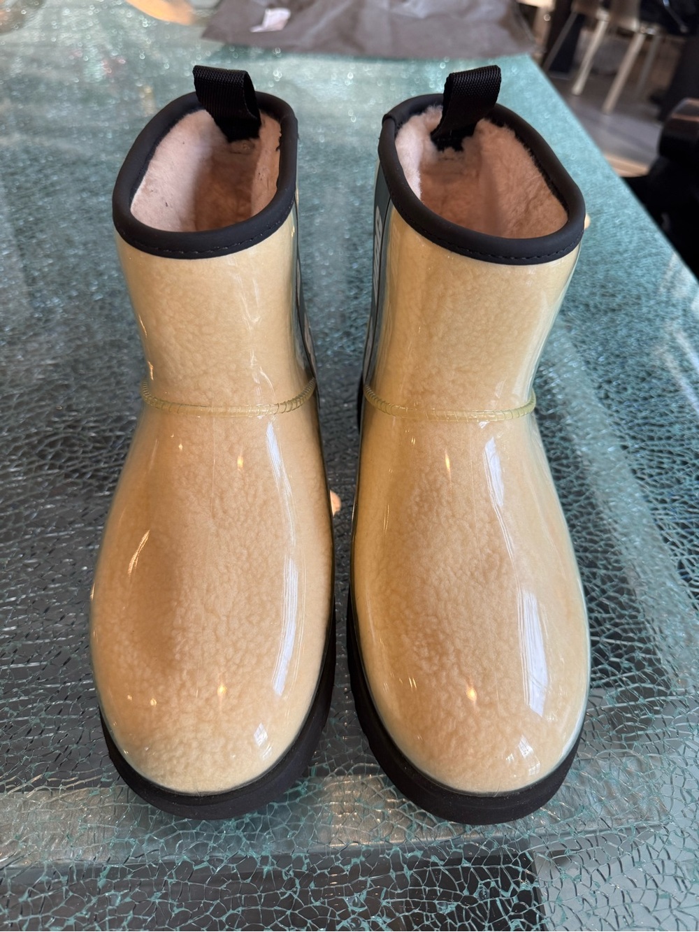 UGG Glossy Cream Waterproof Ankle Boots 9